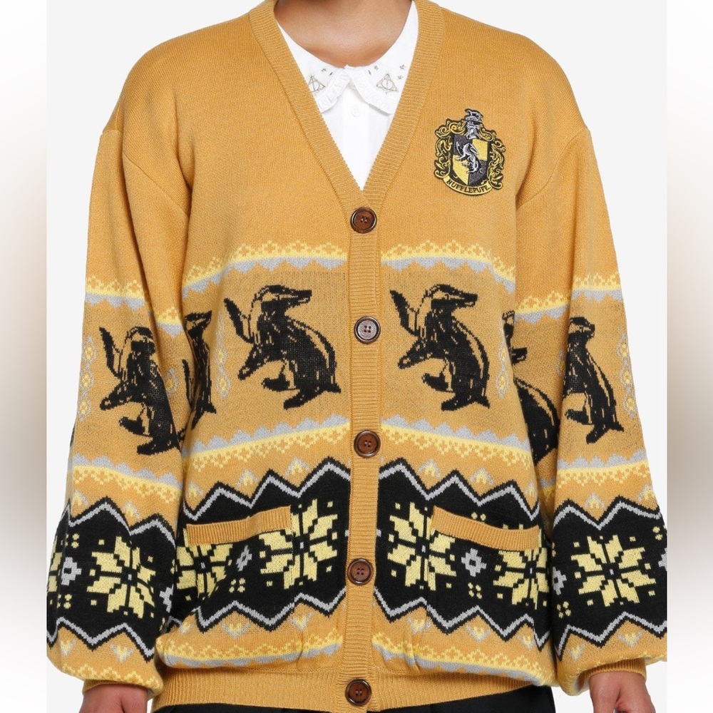 Harry‎ Potter Hufflepuff Fair Isle Cardigan Sweater Hot Topic